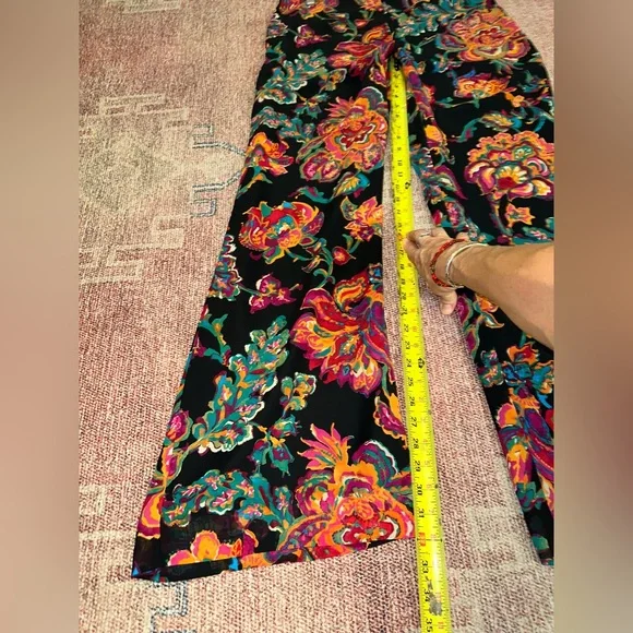Ralph Lauren Black Wide-Leg Floral Pants with Multicolor Print - Picture 5 of 9